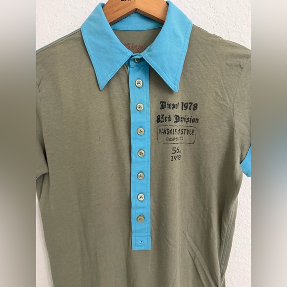 New Diesel Polo Button T-shirt Size Large Men’s Short Sleeve Blue & Gray - Picture 2 of 5